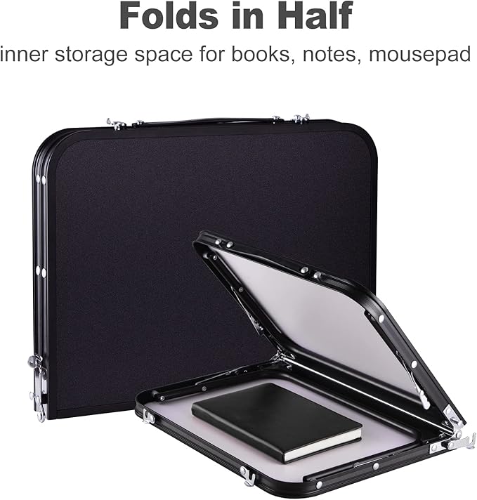 Foldable Laptop Table with Hidden Storage, Portable Bed Tray with Folding Legs for Studying, Reading, Working, Breakfast and Picnic, Lap Desk for Sofa, Couch, Floor & Outdoor Use (Black)
