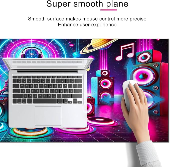 HOMETITUTE Large Mouse Pad 31.5 x 11.8 Inch Neon DJ Music Desk Mat Extended Keyboard Mousepad Non Slip Waterproof Gaming Desk Pad Futuristic Party Design for Home Office