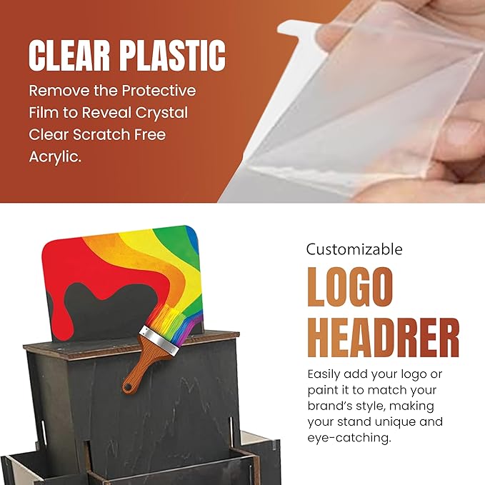 Rotating Greeting Card Display Stand, 3 Tier Wooden Organizer, 4-Sided Display Rack 360 Degree Spinning Multi-Pocket Display for Coasters, Stickers, Retail, Showcase, Tradeshow (Ebony)