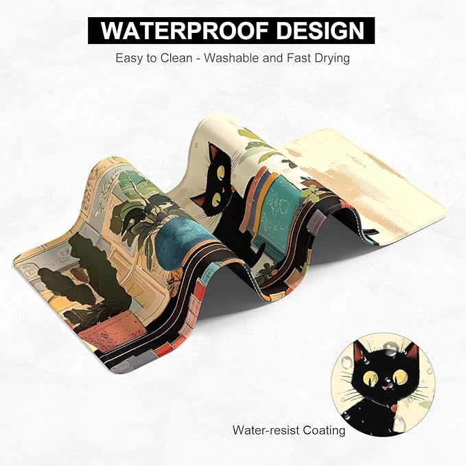 Desk Pad, 32" x 16" XXXL Extended Large Gaming Mouse Pad, Desktop Decor Desk Mat, Men Women Office Supplies and Accessories, Cute Anime Mouse Mat for Laptop & Keyboard, Plant Black Cat