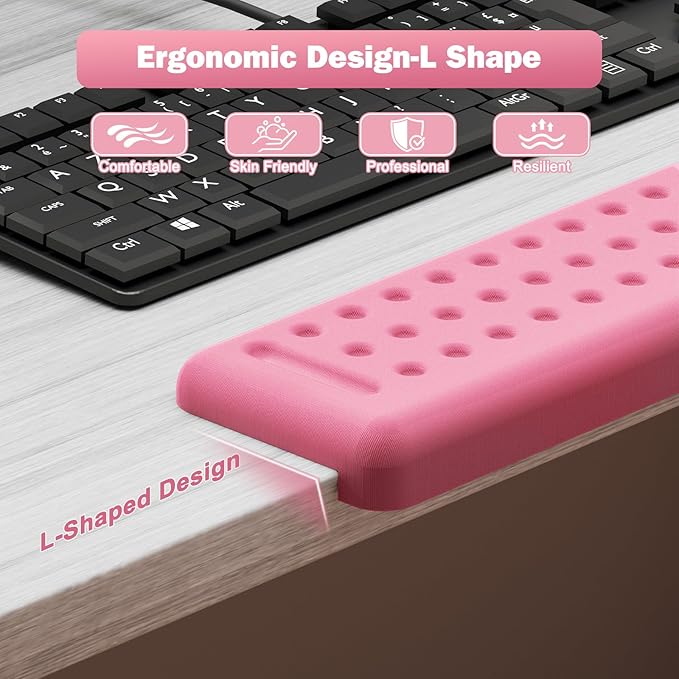 Leolee L-Shaped Desk Long Wrist Rest Elbow 60CM, Pink Memory Foam Arm Rest for Desk with Non-Slip Base, Ergonomic Desk Edge Cushion, Wrist Support for Computer Keyboard, Typing, Office, Home