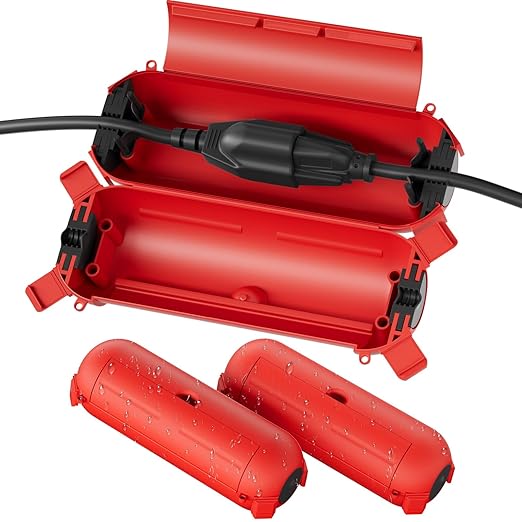 Flemoon [3 Pack] Outdoor Extension Cord Safety Cover with Waterproof Seal, Weatherproof Electrical Connection Box to Protect Outdoor Outlet, Plug, Socket, Christmas Holiday Decoration Light, Red