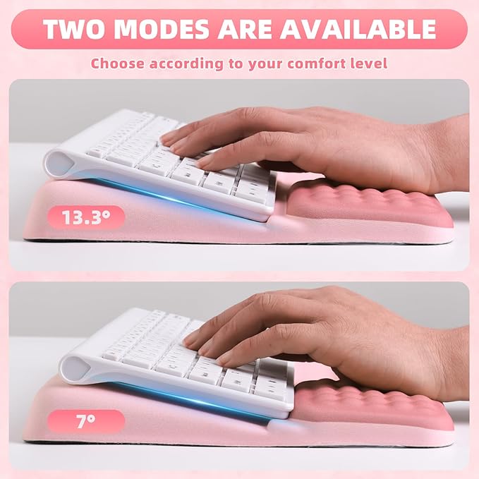 Keyboard Stand with Wrist Rest，Ergonomic Wrist Pad Memory Foam Keyboard Riser Holder Tray with Non-Slip Base, Pain Relief for Work Study Game (Pink)