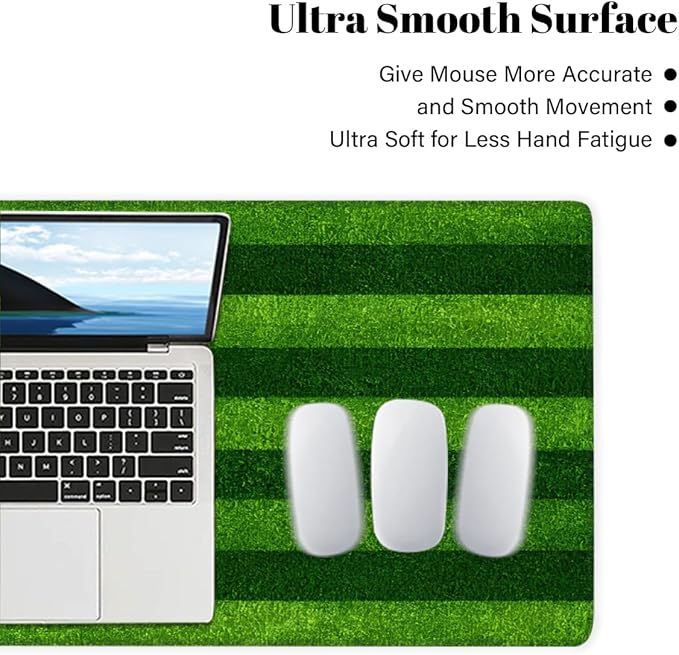 Large Mouse Pad Green Grass Stripes Non-Slip Rubber Long Gaming Desk Mat Big Computer Keyboard Mousepad Waterproof Protector Wristing Pad for Gaming Office Home Decorative 31.5 X 11.8 Inch