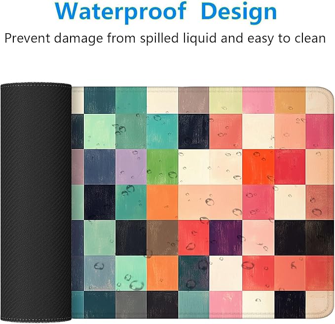 Colorful Checkerboard Gaming Mouse Pad Colorful Checkered Mousepad Extended Large Laptop Keyboard Non-Slip Rubber Base with Stitched Edges for Home Office Computer Keyboard Laptop 31.5x11.8 Inch
