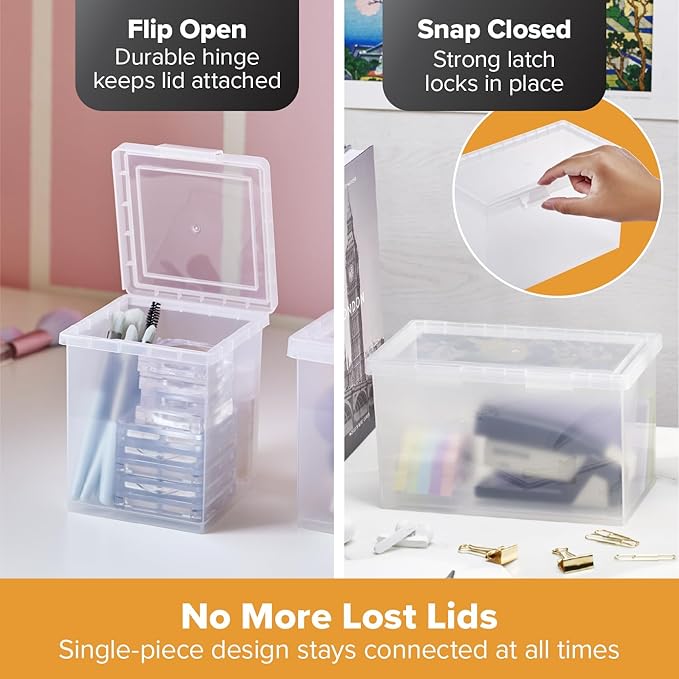 Bostitch Konnect Storage Containers with Lids, Clear Plastic Box, Stackable for Crafts, Home, and Office Organization, Labels, 3-Piece (1 4 Qt Box, 2 1.5 Qt boxes)