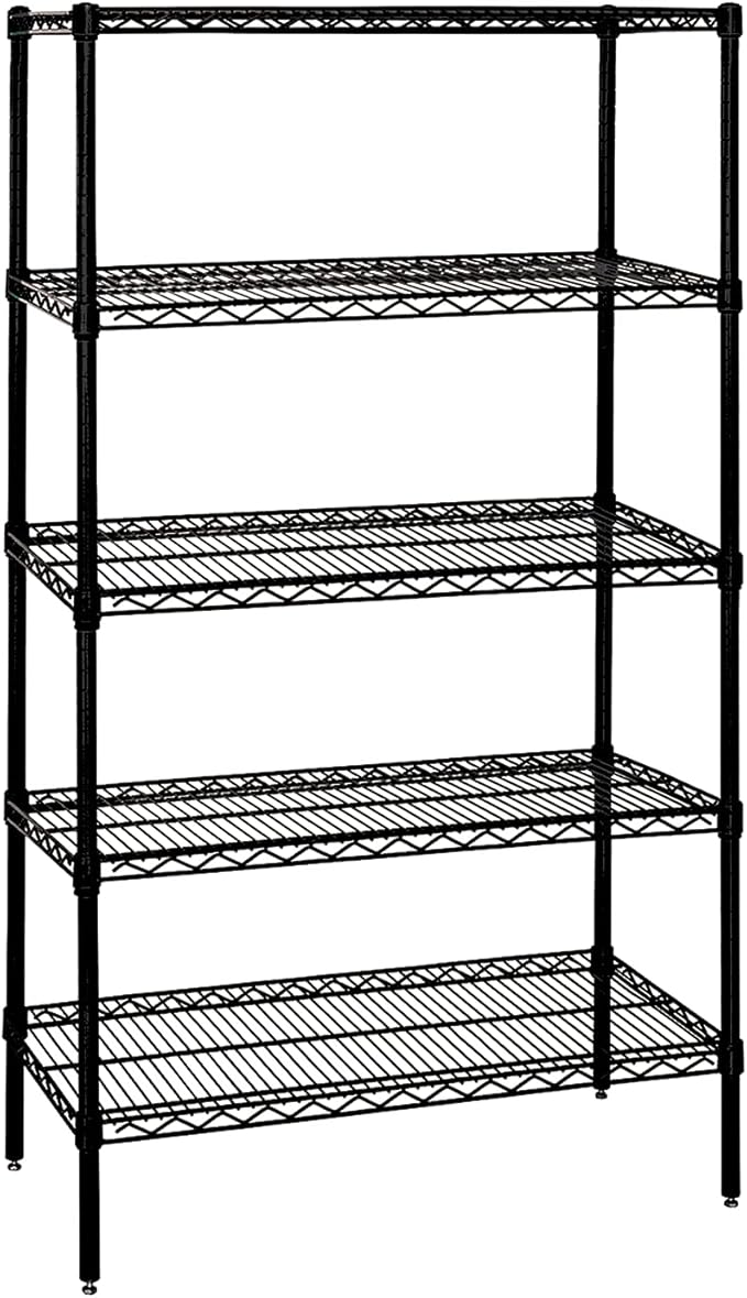 QUANTUM STORAGE SYSTEMS WR63-3672BK-5 Starter Kit Wire Shelves Black Epoxy 5 Shelves 63" H x 72" W x 36" D