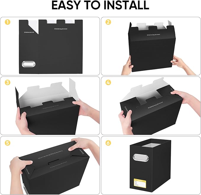 BALEINE File Organizer Box, Cardboard File Folder Organizer with Handle for Letter Size, Portable Collapsible Hanging Filing Box for Home Office Document Storage (1 Pack, Black)