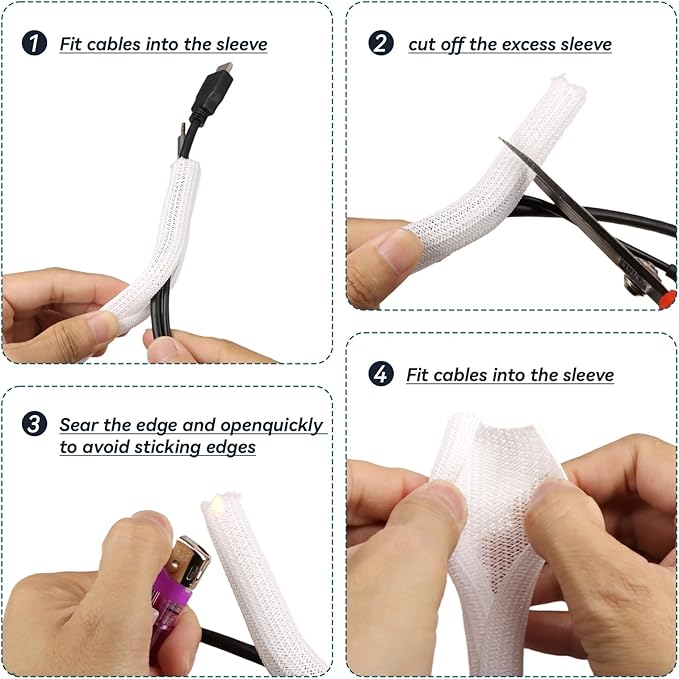Wire Loom Tubing, 10ft Split Braided Cable Management Sleeve, Flexible Mesh Cord Protector Cable Sleeve for TV Computer (White, 3/16")
