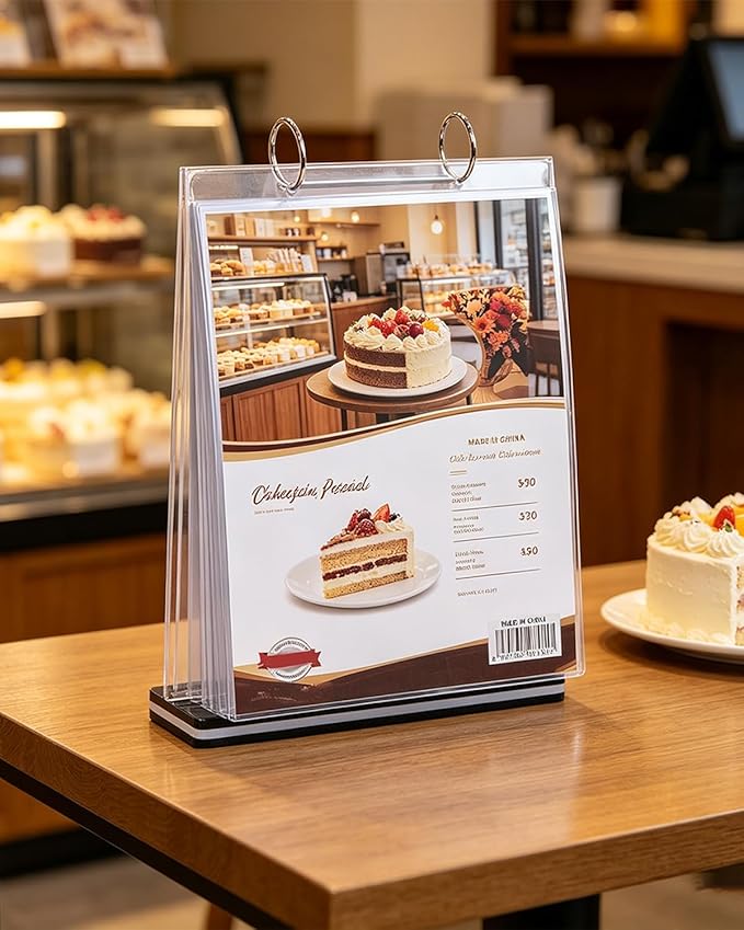 A4 T-Shaped Multi-Page flip Acrylic Sign Holder 6 Pages(12 Sides) menu/Photo/Advertising/Drink Display Stand 8.5x11inches