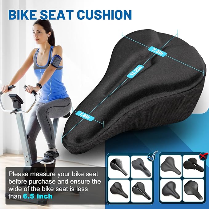 APECYC Bike Seat Cushion Gel Padded Saddle Cover for Men Women - Extra Padding Soft Comfort Bicycle Seat Cushion for Peloton, Stationary, Spin, Mountain, Road, Ebike