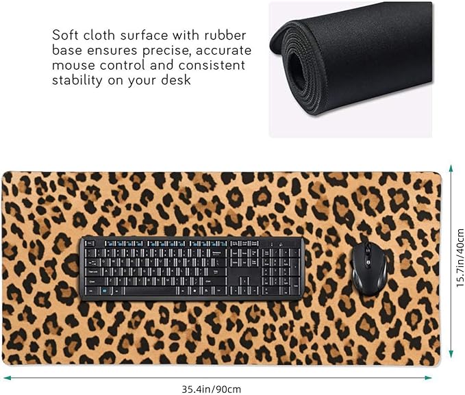 Leopard Skin Pattern Large Mouse Pad & Desk Mat Cheetah Print Extended Mousepad Non-Slip Rubber Base Laptop Computer Keyboard Pad for Gaming, Office & Home Decor, XXXL - 35.4" X 15.7"