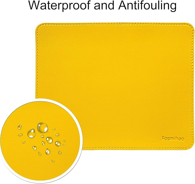 Leather Mouse Pad - Wood Mouse Pad, Double Side Mouse Pad with Stitched Edge, Waterproof Ultra Thin Mouse Pad for Computers, Laptop, Office & Home, 10.2 x 8.3 Inch, 1 Pack (Yellow)