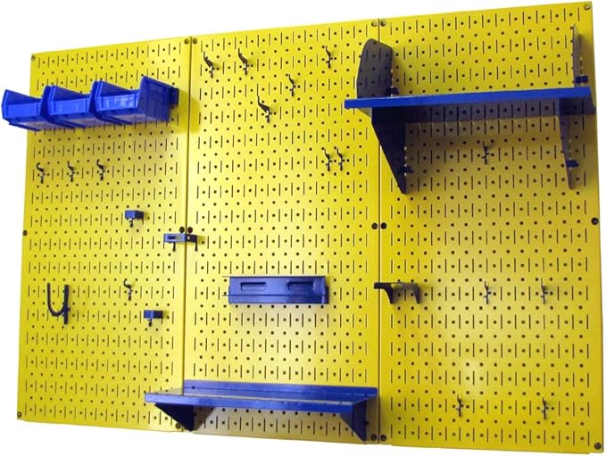 Wall Control Pegboard Organizer 4 ft. Metal Pegboard Standard Tool Storage Kit with Yellow Toolboard and Blue Accessories