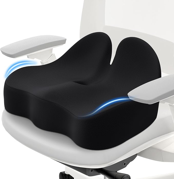 Cushzone Memory Foam Seat Cushion for Office Chair, Ergonomic Coccyx Cushion for Desk Chair, Tailbone Support Pillow for Long Sitting, Non-Slip Seat Pad for Home, Car, Gaming Chair (Black, X-Large)