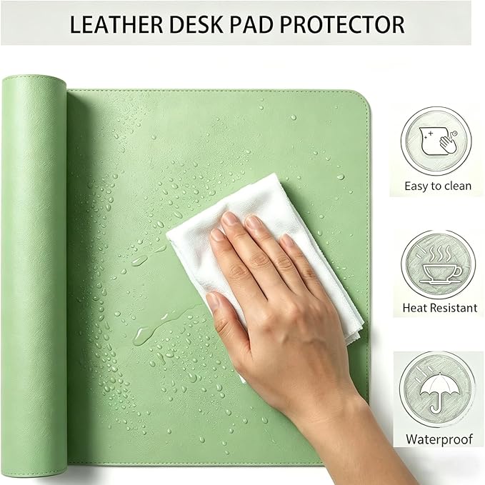Non-Slip Waterproof PU Leather Desk Pad Protector for Mouse, Writing Desk, Office, Home, Laptop Blotter, 11.03'' x 14.97'', Green