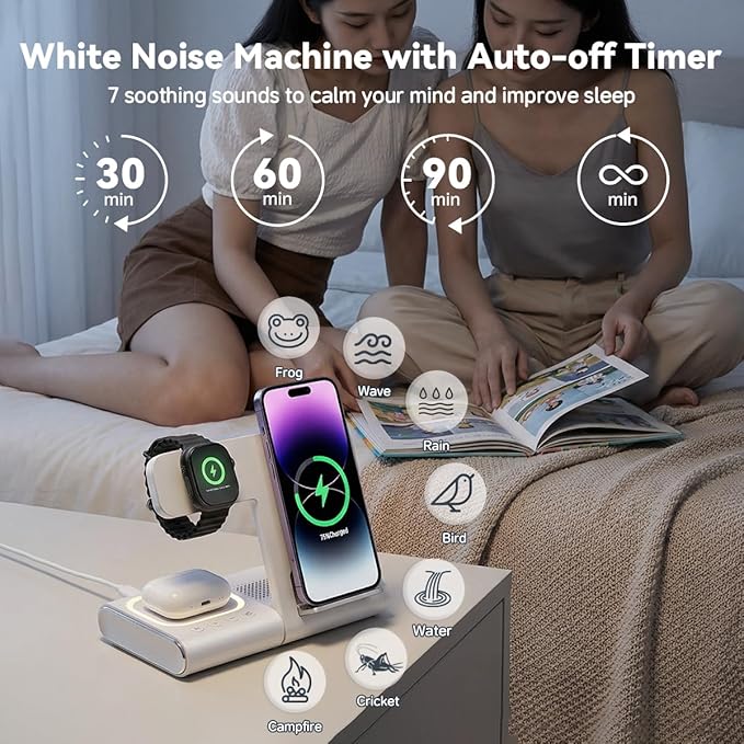 BLKE 3 in 1 Wireless Charging Station with Bluetooth Speaker & Night Light, 33W Foldable Bedside Charger Stand for iPhone 17/16/15/14/13, Apple Watch, AirPods Pro & Samsung Galaxy Phone