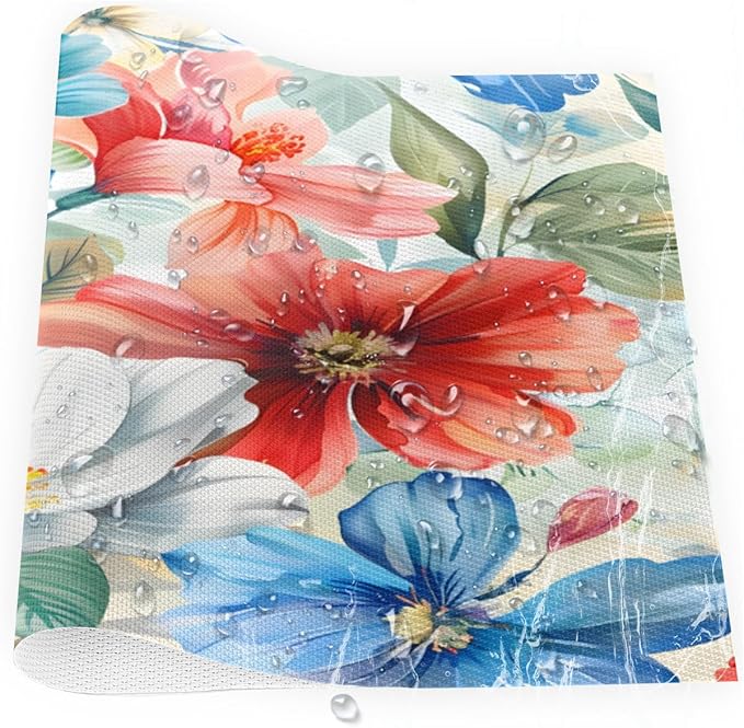 Placemats Set of 4 Heat-Resistant Rectangle Place Mats Floral Flower Colorful Washable Plastic PVC Dining Table Mat Non-Slip Wipeable Woven Vinyl Placemat for Kitchen Patio Table Decor
