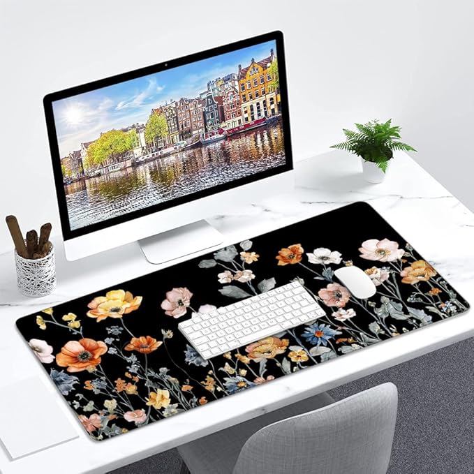 Gaming Mouse Pad Large Desk Mat Extended Keyboard Mouse Pad Mousepad with Non-Slip Base and Stitched Edge Mouse Mat Desk Pad Mouse Pads for Desk Home Office Gaming Cute Floral