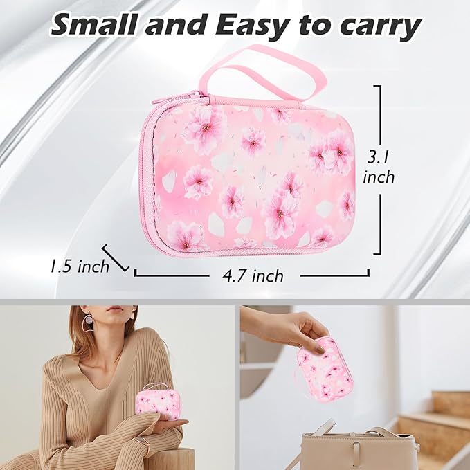 Phone Charger Case Storage Set with Cherry Blossom Cable Protector with Carrying Cable Case Bag,Cord Organizer, USB Earphone Wire Saver Organizer Charger Protector for iPhone (Pink Cherry Blossom)