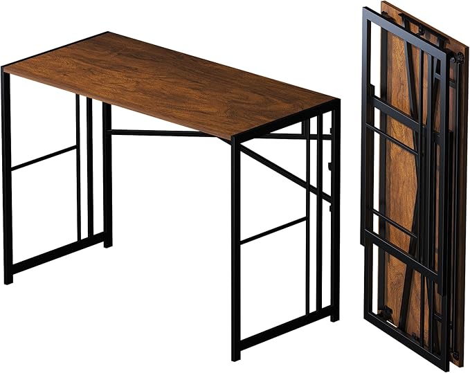 Lutown-Teen Folding Computer Desk 40 inch Writing Gaming Computer Camping Desk, No Assembly Required Home Office Table, Mahogany