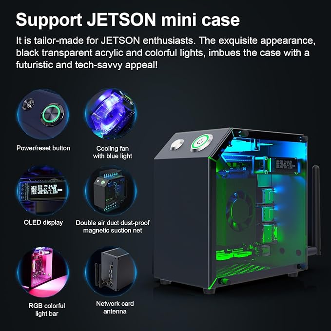 Yahboom Jetson Orin Nano 4GB Super 34TOP, with Jetson Case, RGB Cooling, USB Microphone Camera, Electronic Kit Intelligence ROS2(Orin Nano 4GB SUB Mini PC Kit)