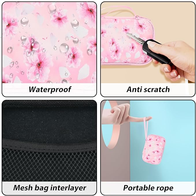 Phone Charger Case Storage Set with Cherry Blossom Cable Protector with Carrying Cable Case Bag,Cord Organizer, USB Earphone Wire Saver Organizer Charger Protector for iPhone (Pink Cherry Blossom)