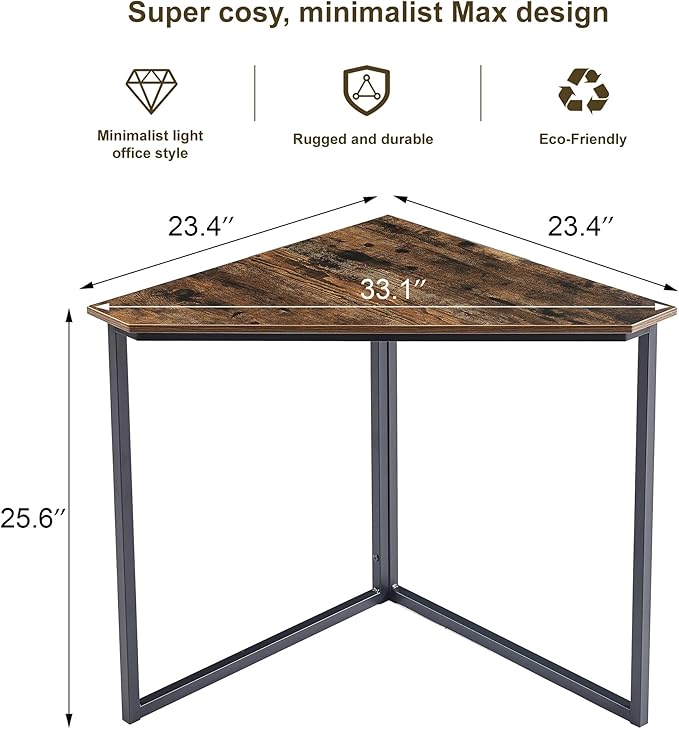 VECELO Ϲоrnеr Desk, Corner Tables for Living Room for Small Space Triangle Computer Desk with Steel Frame Ϲоrnеr Shelves with Metal Frame Ϲоrnеr Writing Desk for Workstation Set of 2 Brown 33.1"