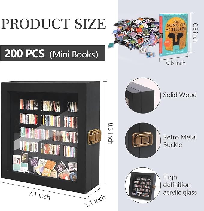 Anxiety Bookshelf Mini Books Display for Stress Relief and Fun Decor, Perfect Decorative Miniature Library for Book Lovers, Ideal for Home Decor, Office Decor, and Thoughtful Gift - Black