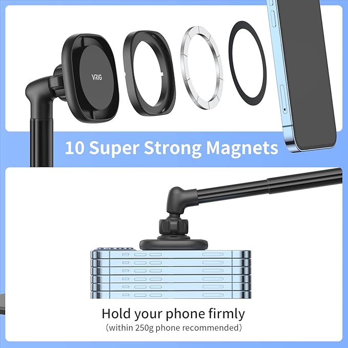 VRIG Magnetic Desk Phone Stand for Office/Home, 360°Rotation Phone Holder with Magnetic Ring Height&Tilt, Adjustable Cell Phone Stand for iPhone 17 16 15 14 13 12 and More/Android