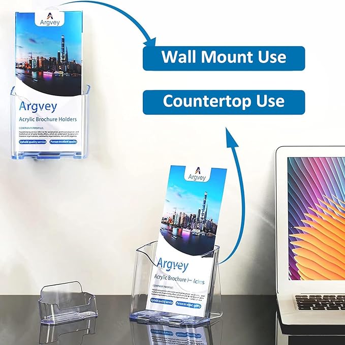 Argvey Acrylic Brochure Holder 4x9 Inch, Clear Pamphlet Holder Display Stand for Trifold 4 Inch Flyers, Booklets, Table Signs, Plastic Rack Card Holder for Office, Home, Store, 2 Pack