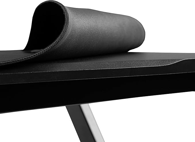 EMMA + OLIVER Black/Blue Gaming Desk Bundle - Cup & Headphone Holders/Mouse Pad Top