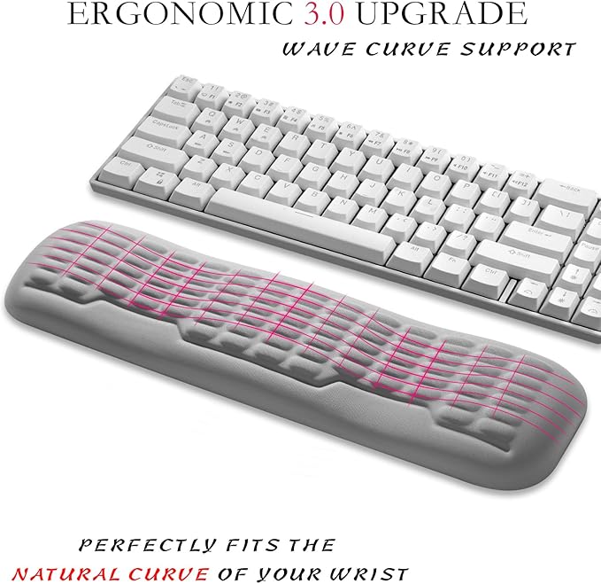 UnivoColors Memory Foam Keyboard Wrist Rest,Latest 3.0 Wave Curve Design,High-Resilience Memory Foam Non-Slip Base,Fits Compact Keyboards,Ideal for Work and Gaming(Grey)