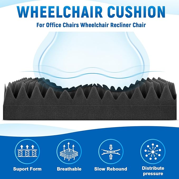 Geiserailie 1 Pcs 32 x 18 x 3 Inches Egg Foam Pad with Back Egg Foam Cushions Wheelchair Seat Cushion to Relieve Back for Office Chairs Wheelchairs Recliner Chair Accessories (Black)
