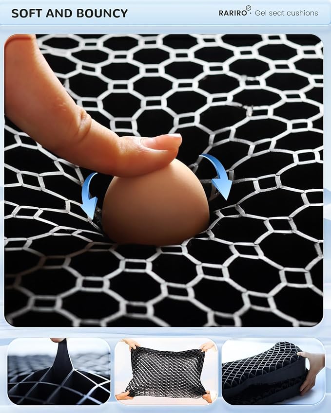 Gel Seat Cushion for Long Sitting(Enlarged & Thickened), Cooling Pressure Relief Seat Cushion for Wheelchair, Driving, Kayak, Office Desk Chair Seat Pad Gel for Heavy People[Black-19.7" Large]