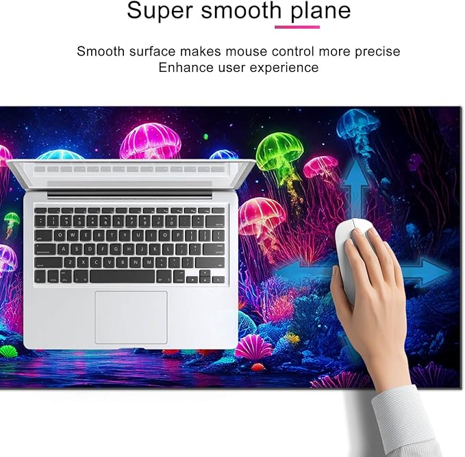 HOMETITUTE Jellyfish Neon Gaming Mouse Pad XL Desk Mat Large Mouse Pad for Extended Keyboard Pad Computer Mat Waterproof Mouse Mat Non Slip Base Desk Accessories for Home Office Gaming