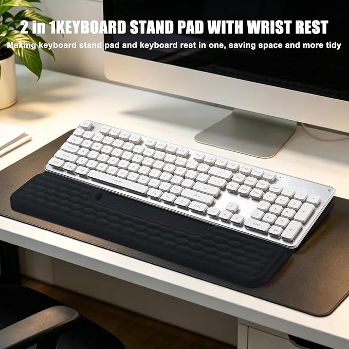 Keyboard Stand with Wrist Rest，Ergonomic Wrist Pad Memory Foam Keyboard Riser Holder Tray with Non-Slip Base, Pain Relief for Work Study Game (Black)