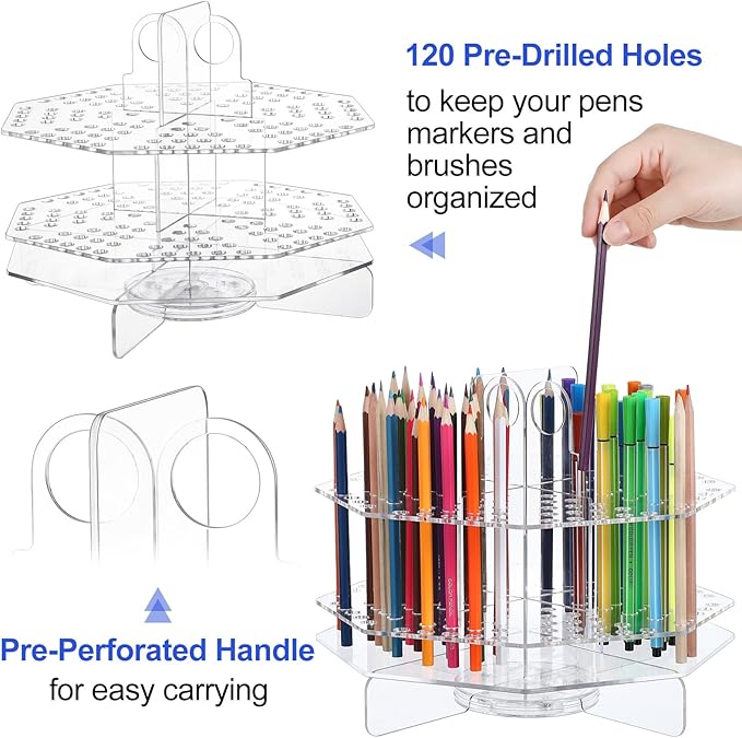 Eersida 120 Slot Acrylic Pen Holder Pen Clear Pencil Holder Display Stand Marker Organizer Acrylic Desktop Organizer the Hole Diameter Is 0.5 Inch for Art Supply Makeup Brushes Storage Craft Shows