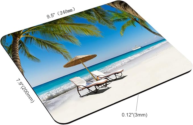 Beds and Umbrella on a Tropical Beach Mouse Pad Non-Slip Rubber Base Gaming MousePads for Computers Laptop Office, 9.5"x7.9"x0.12" Inch(240mm x 200mm x 3mm)