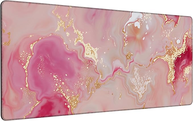Pink Gold Marble Mouse Pad,35.4 x 15.7 Inch Large Mouse Mat Non-Slip Rubber Stitched Edges for Writing Desk,Office,Home,Laptop
