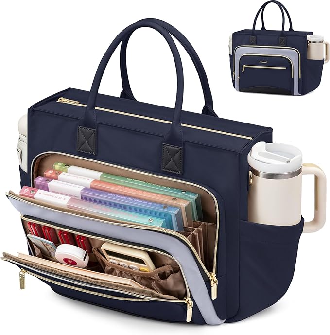 LOVEVOOK Teacher Tote Bag for Women,Laptop bag with Large Cup Holder,Work bag with Accordion File Organizer Pocket,Multi-Pockets Professional Diaper Bag Nurse Bag,Handbag Purse for Work,College,Daily