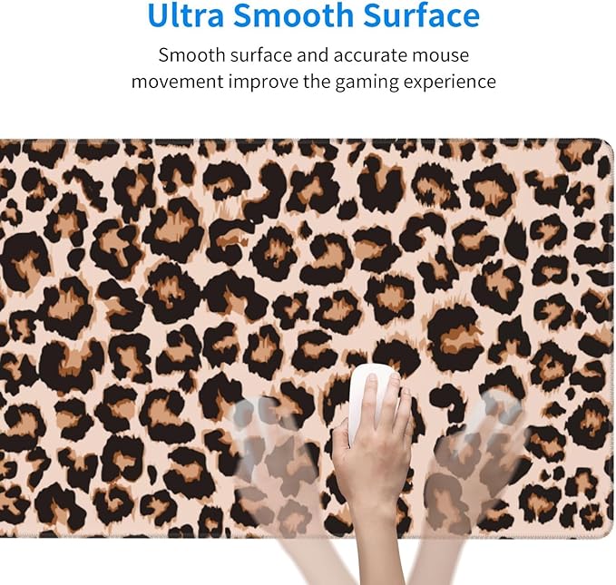 Leopard Print Large Mouse Pad & Desk Mat Cheetah Extended Mousepad with Stitched Edges Non-Slip Rubber Base Laptop Computer Keyboard Pad for Gaming, Office & Home Decor, XXL - 29.5" X 15.8"