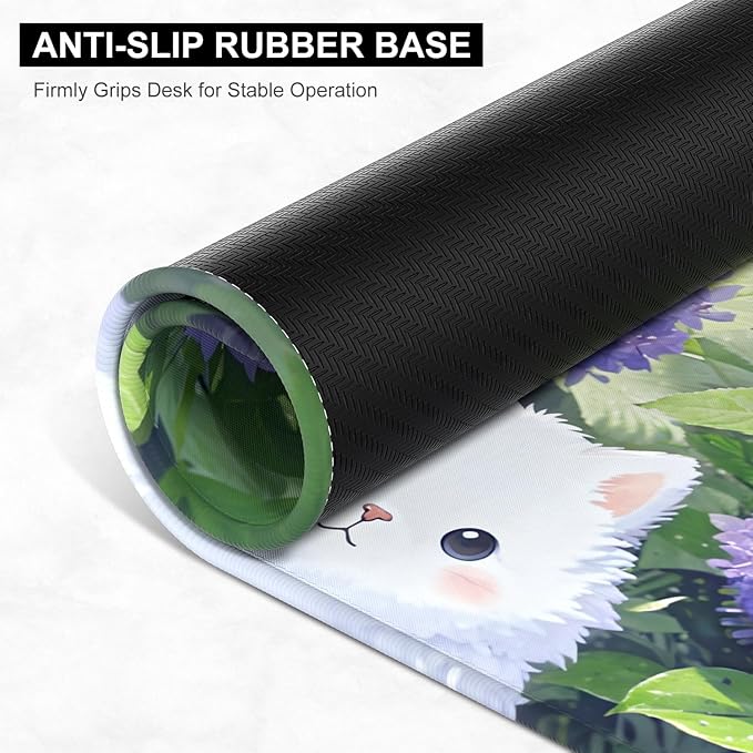 Desk Pad, 32" x 16" XXXL Extended Large Gaming Mouse Pad, Desktop Decor Desk Mat, Men Women Office Supplies and Accessories, Cute Anime Mouse Mat for Laptop & Keyboard, Purple Hydrangea Cat