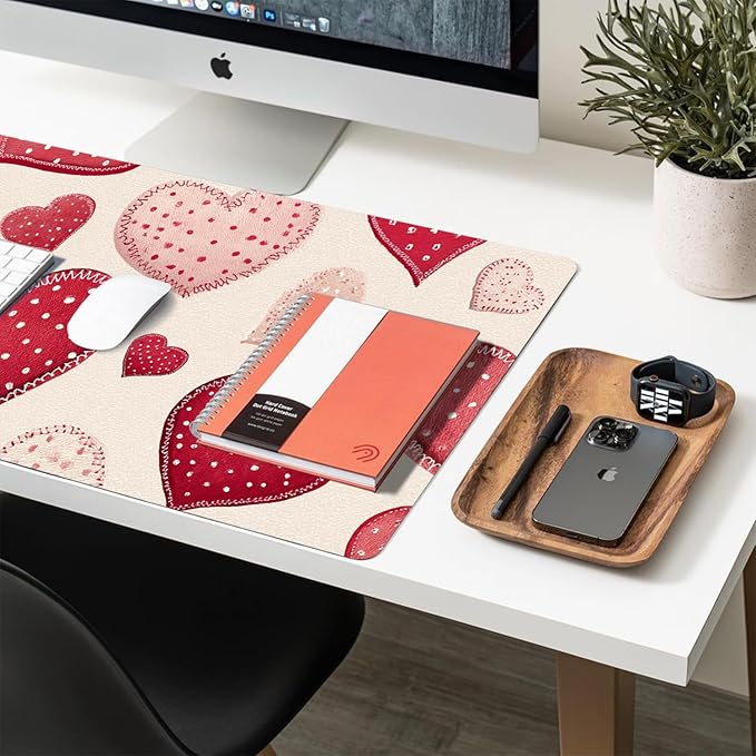 Red Heart Mouse Pad PU Leather Valentine's Day Desk Mat Large Waterproof Gaming Pad Non-Slip Keyboard Mouse Pad Writing Pad for Gamer Office&Home