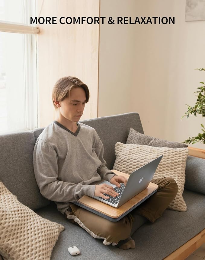 ZEAPTAC Portable Lap Laptop Desk with Pillow Cushion, Fits up to 15.6 inch Laptop, Lap Stand for Bed & Couch & Carpet, Book Tablet/Drawing Board/Computer Laptop Stand - Light Brown Wood