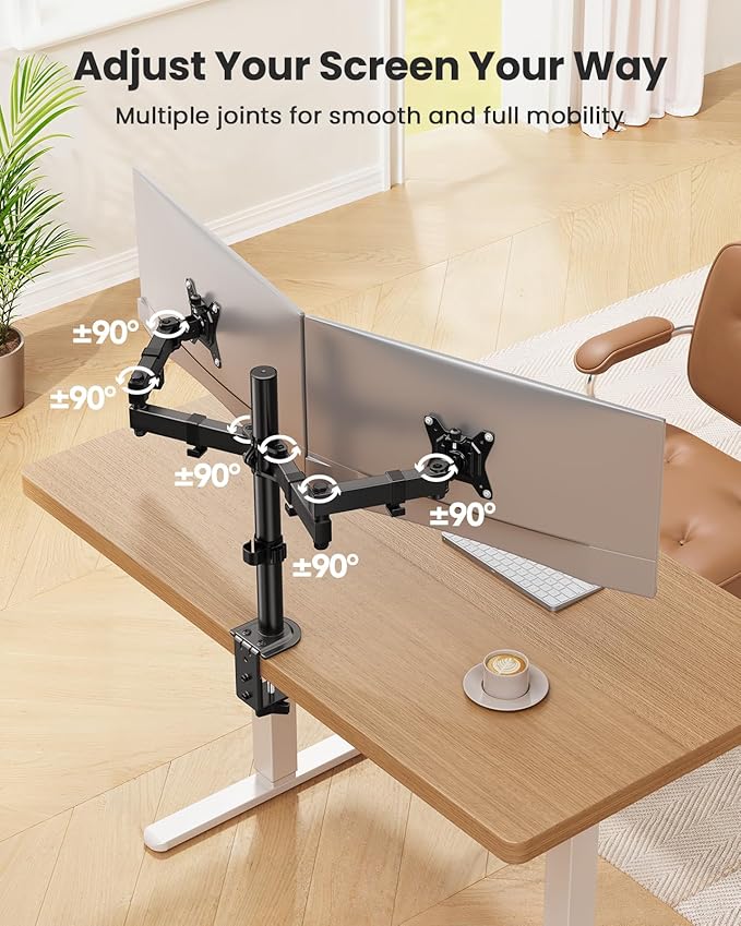 ErGear Dual Monitor Stand, Heavy-Duty Monitor Mount for 17″–32″ Monitors, Flexible Arms with Easy Dual-Monitor Alignment, Sturdy Stepped Arm Design for Superior Support, Supports 22 lbs per Arm