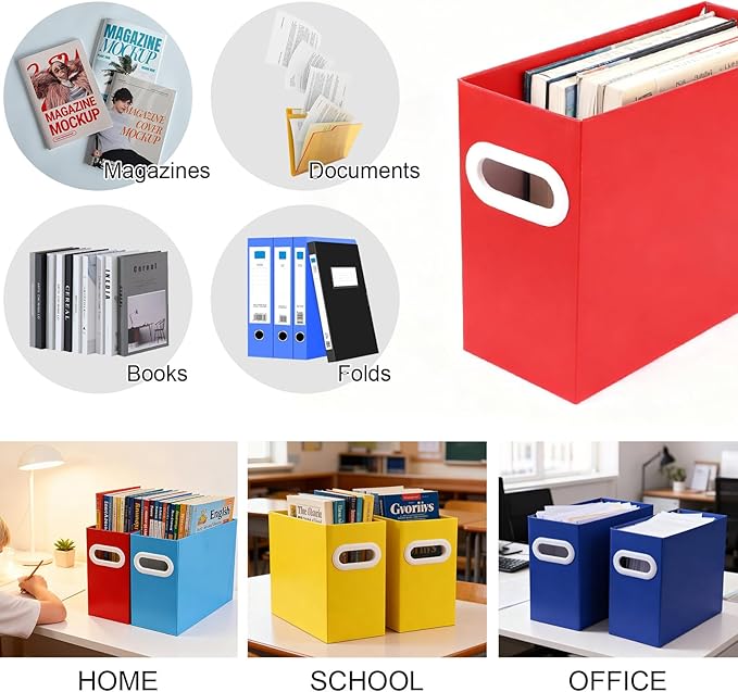 Colorful Cardboard File Organizer, Storage Box for Hanging File Folders Letter Size, Portable Document Organizer with Handle for Home, School, or Office
