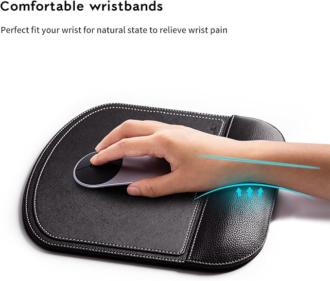 Black Office Square Leather Mouse Pad with Wrist Rest Non-Slip Design, Business Style Gaming PU Mousepad for Learners, Workers &Computer Users.