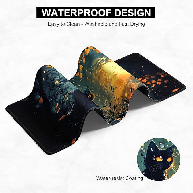 Desk Pad, 32" x 16" XXXL Extended Large Gaming Mouse Pad, Desktop Decor Desk Mat, Men Women Office Supplies and Accessories, Cute Anime Mouse Mat for Laptop & Keyboard, Dark Cat