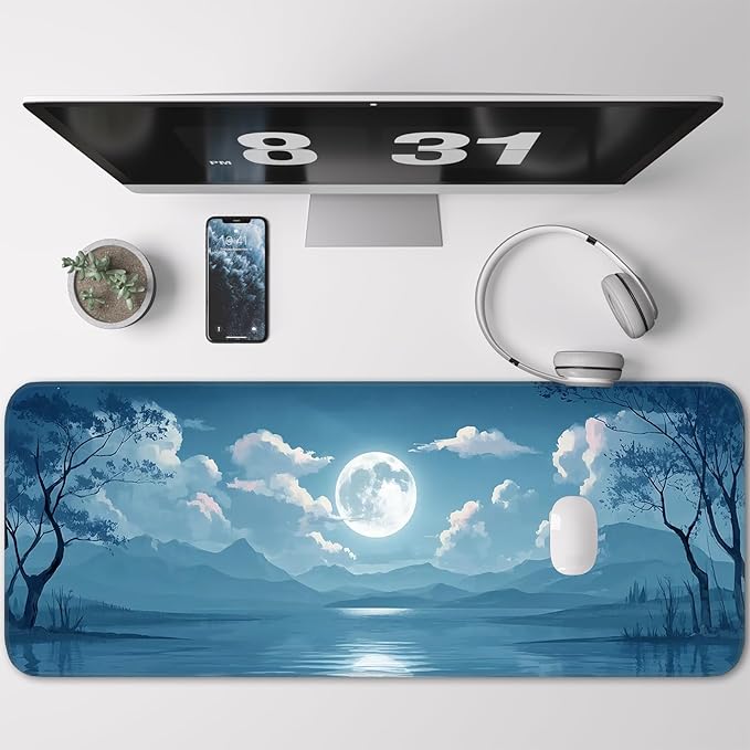 Mouse Pad, Moon Pattern, Non-Slip Rubber Base Gaming Mouse Pad for Home, Office, Gaming, Large 31.5x11.8 Inch Desk Pad